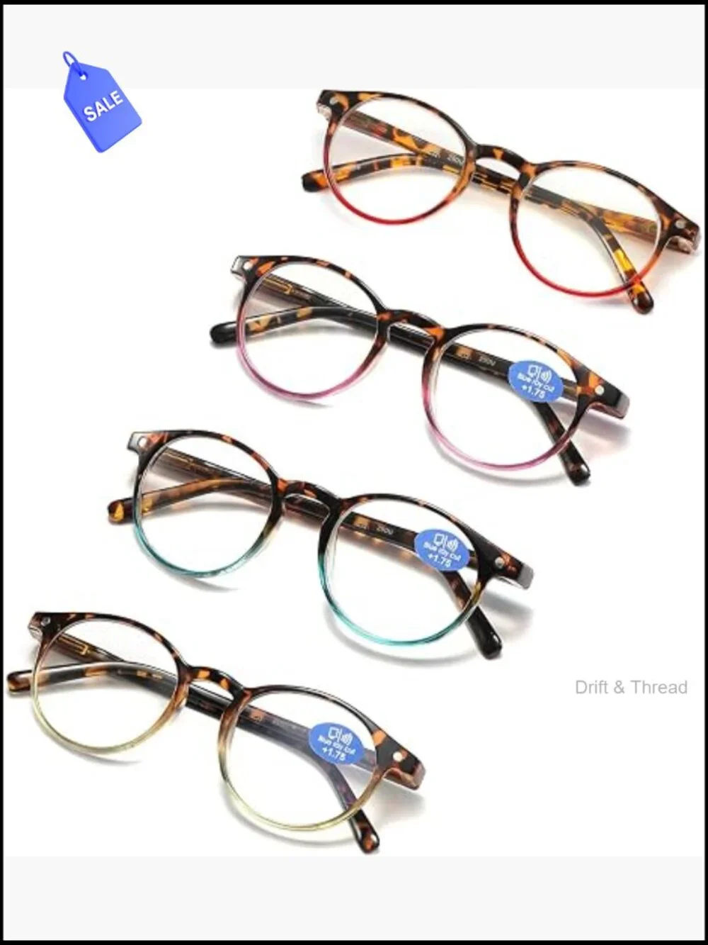 Blue Light Blocking Reading Glasses with Spring Hinge - 4 Pairs Pack